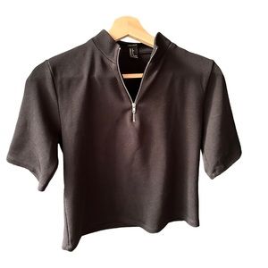 forever 21 black textured dotted zip up mock neck body con top shirt size small
